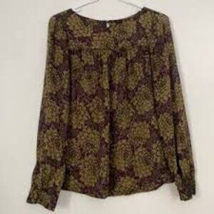 Purple and Green Floral Sheer Ann Taylor Loft Blouse Size Small